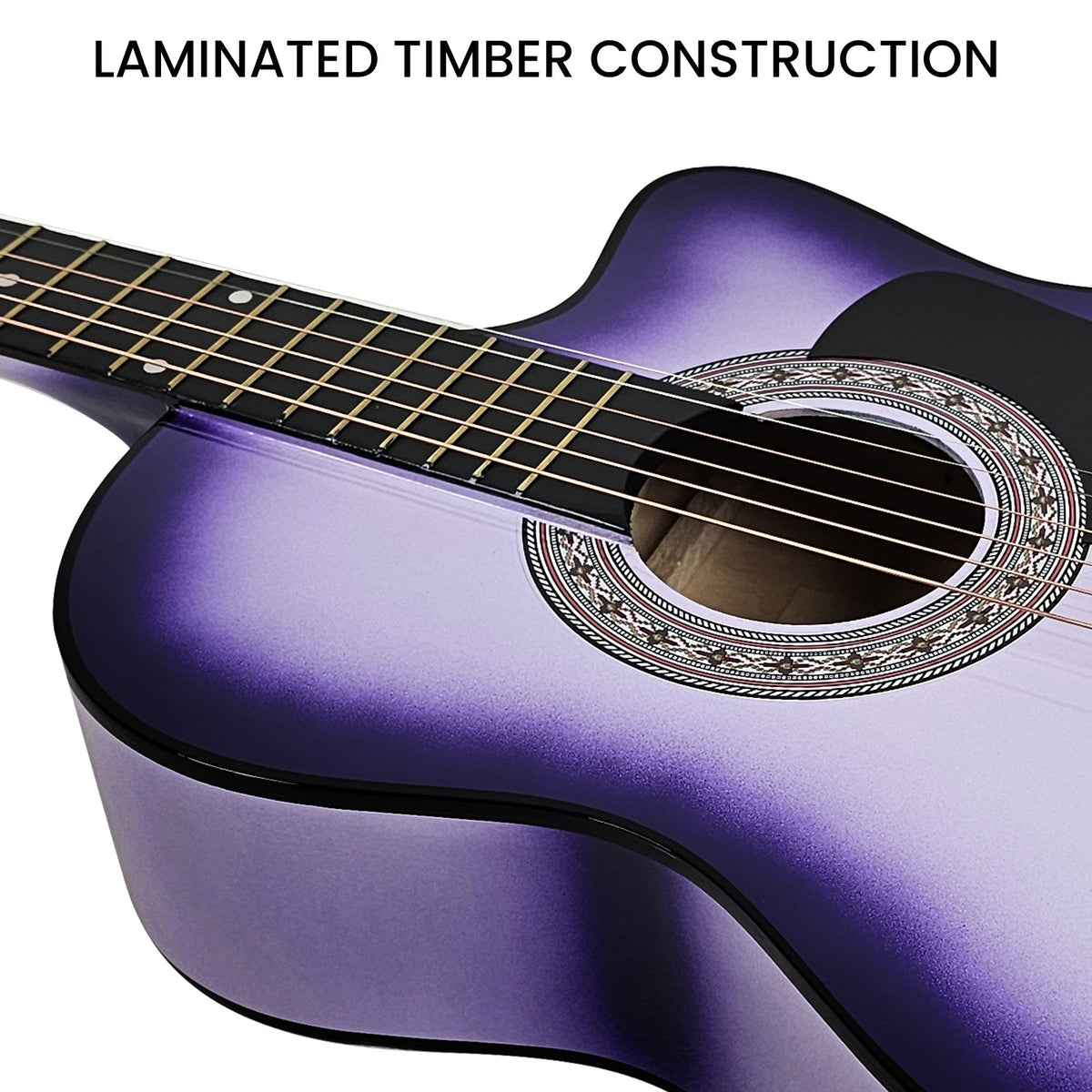 Karrera 38in Cutaway Acoustic Guitar with Guitar Bag | Purple Burst | Great for Beginners