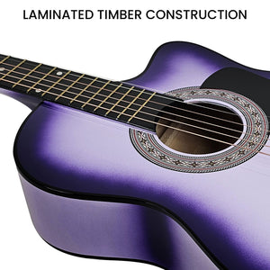 Karrera 38in Cutaway Acoustic Guitar with Guitar Bag | Purple Burst | Great for Beginners