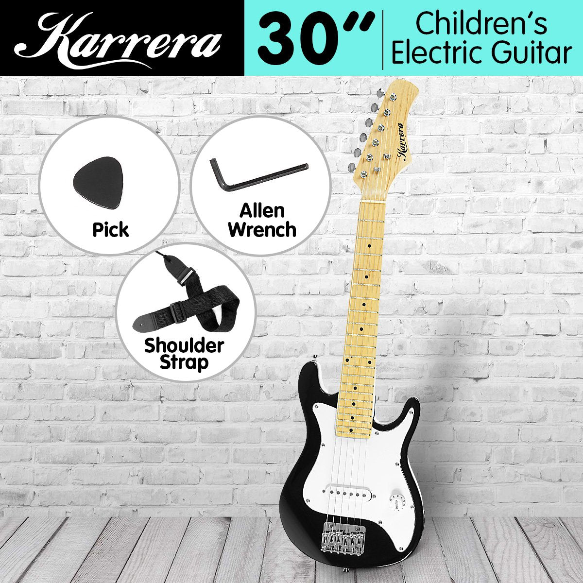 Karrera Children's Electric Guitar | Black | Beginner-Friendly Rock Guitar