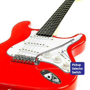 Karrera 39in Electric Guitar | Red | Full-Size Beginner Music Instrument