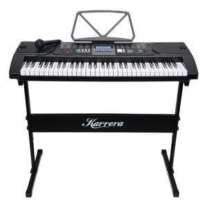 Karrera 61-Key Electronic Keyboard Piano with Stand | Black | Beginner Music Instrument