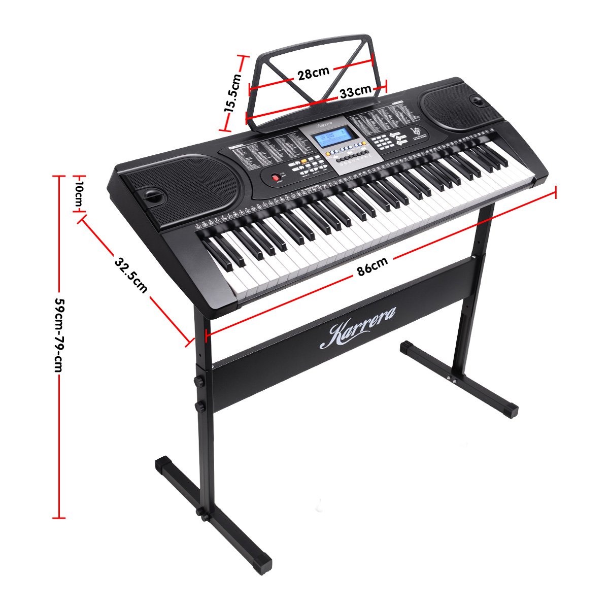 Karrera 61-Key Electronic Keyboard Piano with Stand | Black | Beginner Music Instrument