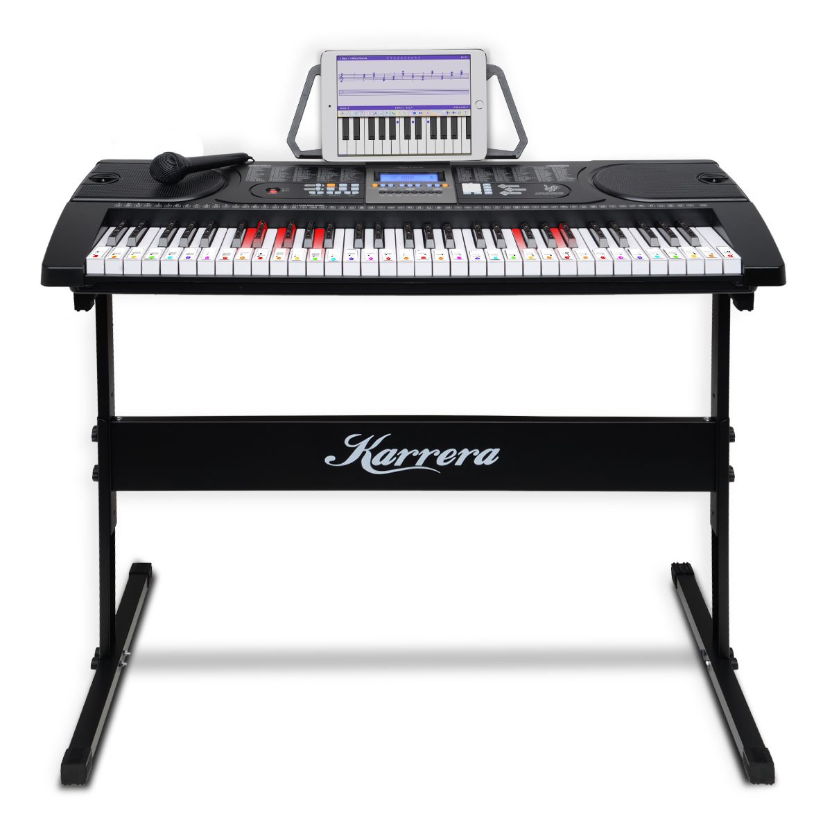 Karrera 61-Key Electronic LED Keyboard Piano with Stand | Black | Digital Music Experience