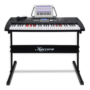 Karrera 61-Key Electronic LED Keyboard Piano with Stand | Black | Digital Music Experience