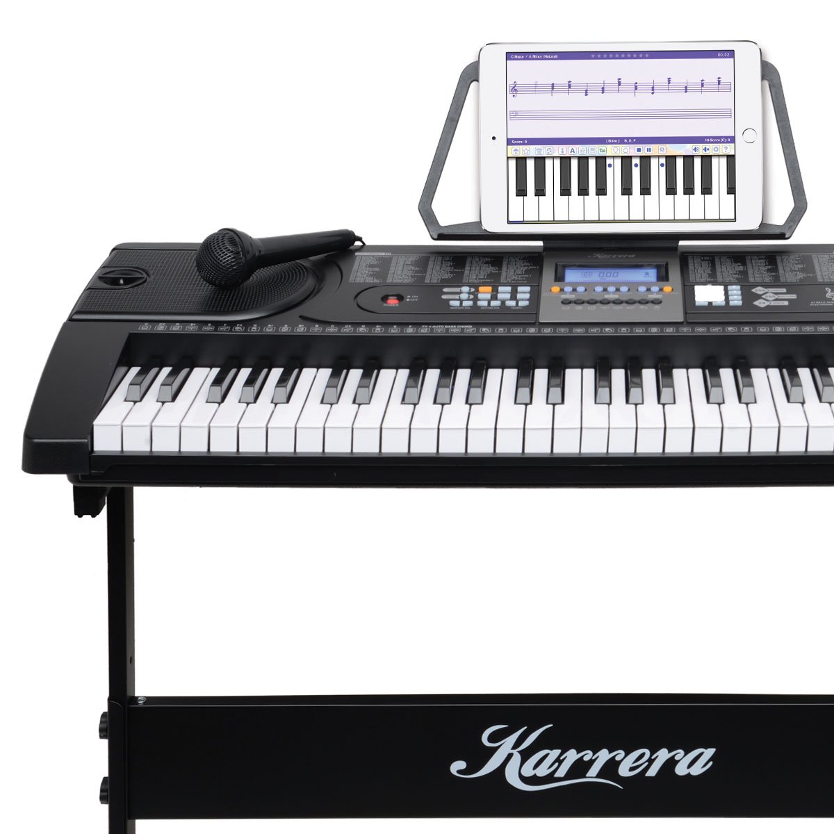Karrera 61-Key Electronic LED Keyboard Piano with Stand | Black | Digital Music Experience