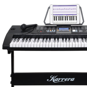 Karrera 61-Key Electronic LED Keyboard Piano with Stand | Black | Digital Music Experience