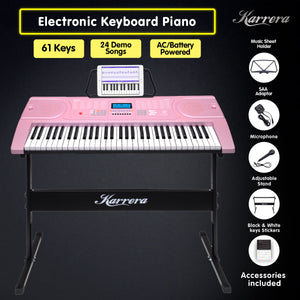 Karrera 61-Key Electronic Keyboard Piano with Stand | Pink | Fun Music Learning