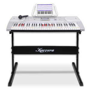 Karrera 61-Key Electronic LED Keyboard Piano with Stand | Silver | Music Learning Instrument