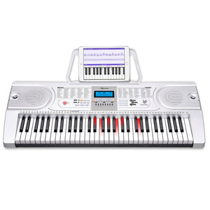 Karrera 61-Key Electronic LED Keyboard Piano with Stand | Silver | Music Learning Instrument