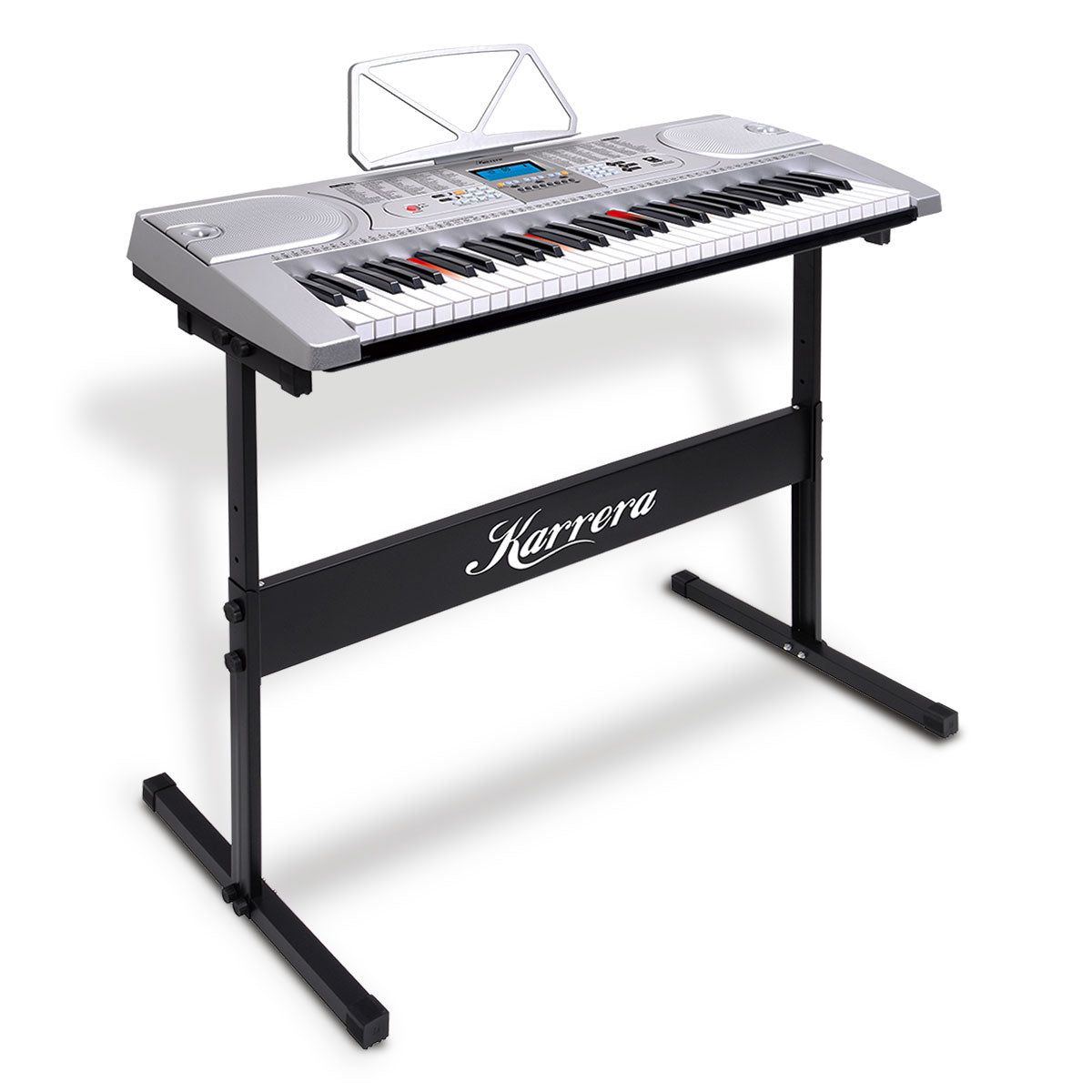 Karrera 61-Key Electronic LED Keyboard Piano with Stand | Silver | Music Learning Instrument