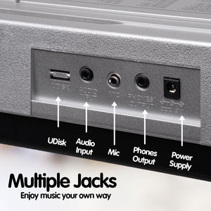 Karrera 61-Key Electronic LED Keyboard Piano with Stand | Silver | Music Learning Instrument