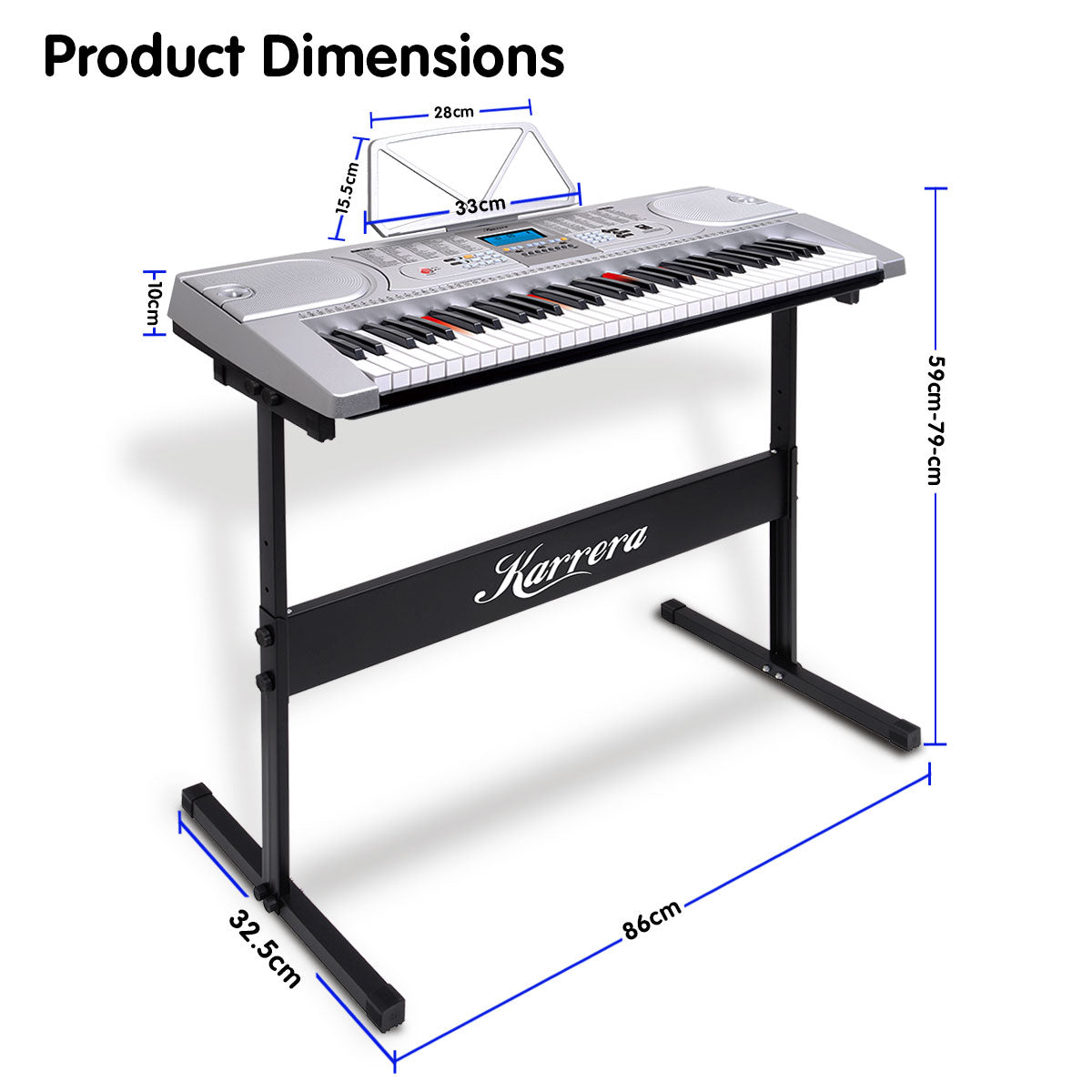 Karrera 61-Key Electronic LED Keyboard Piano with Stand | Silver | Music Learning Instrument