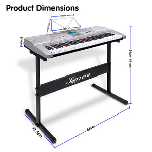 Karrera 61-Key Electronic LED Keyboard Piano with Stand | Silver | Music Learning Instrument