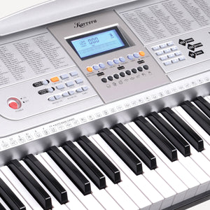 Karrera 61-Key Electronic LED Keyboard Piano with Stand | Silver | Music Learning Instrument