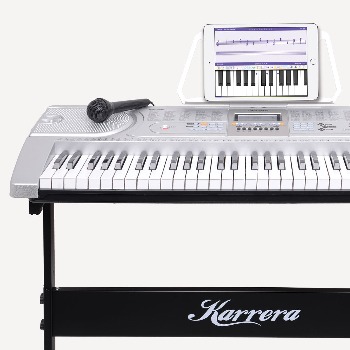 Karrera 61-Key Electronic LED Keyboard Piano with Stand | Silver | Music Learning Instrument