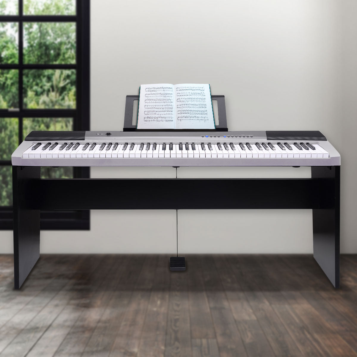 Karrera 88-Key Electronic Keyboard Piano with Stand | Silver | Professional Music Keyboard