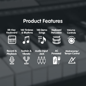 Karrera 88-Key Electronic Keyboard Piano with Stand | Silver | Professional Music Keyboard