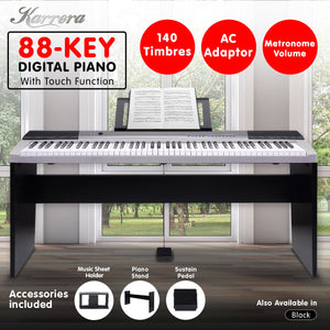 Karrera 88-Key Electronic Keyboard Piano with Stand | Silver | Professional Music Keyboard