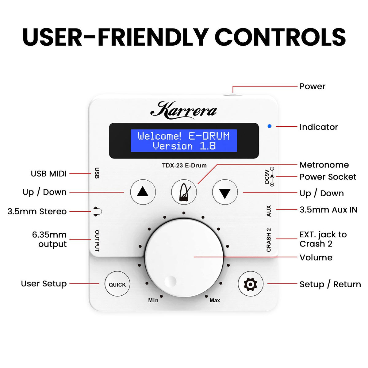Karrera X23 Electronic Drum Kit | Quiet Mesh Drum Heads | Editable Sound Kits | USB MIDI | 420 Sounds