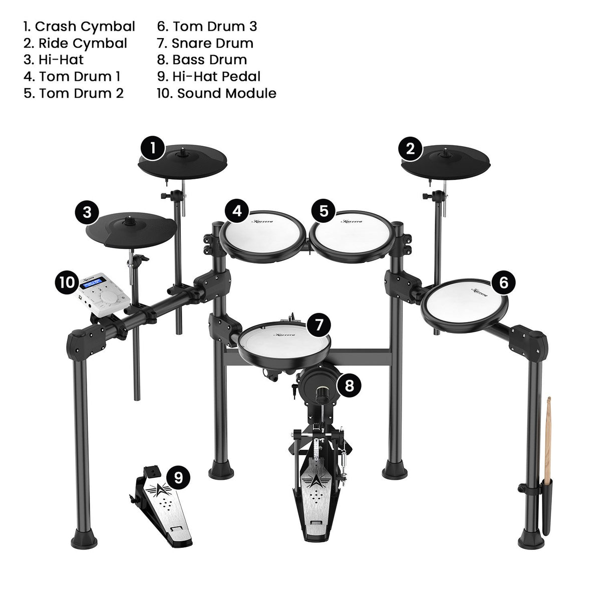 Karrera X23 Electronic Drum Kit | Quiet Mesh Drum Heads | Editable Sound Kits | USB MIDI | 420 Sounds