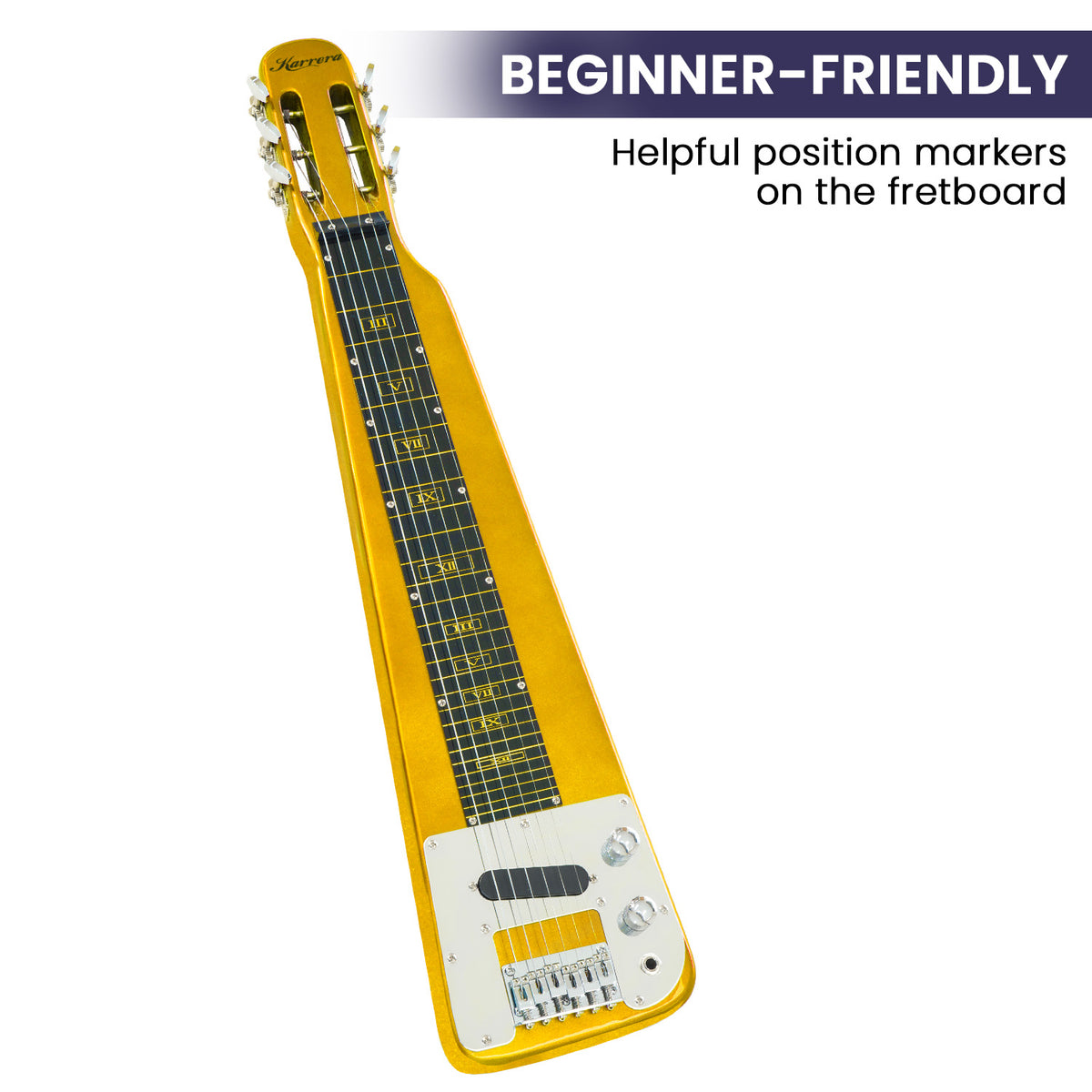 Karrera 29in 6-String Lap Steel Hawaiian Guitar | Metallic Gold | Professional Instrument
