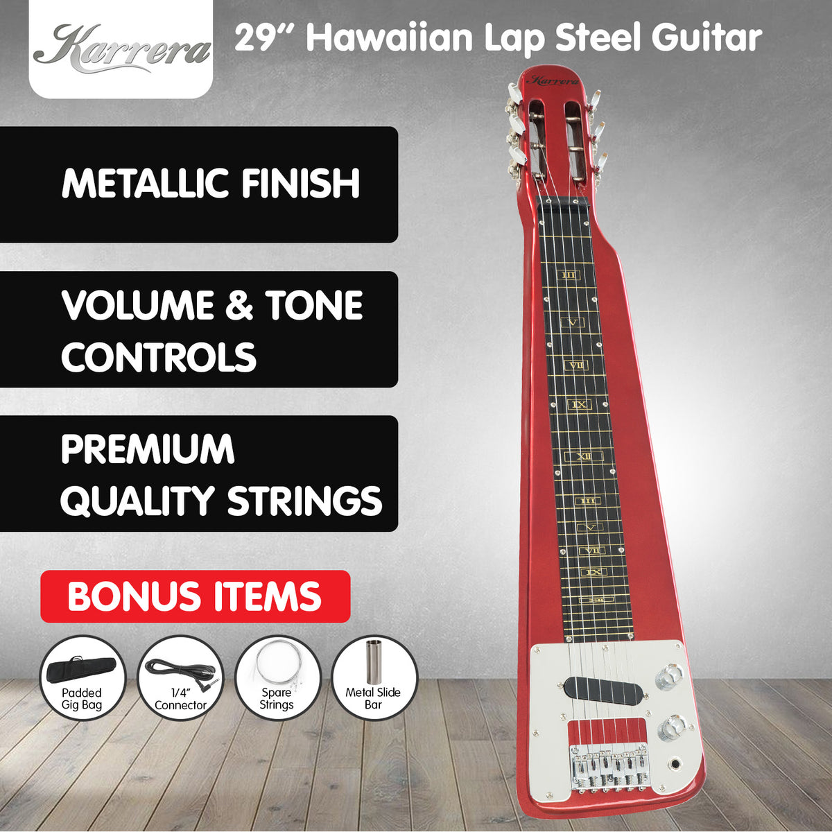 Karrera 6-String Steel Lap Guitar | Metallic Red | Hawaiian Slide Guitar