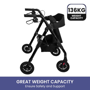 Orthonica Foldable Steel Rollator | Mobility Aid | 136kg Max Capacity | Black