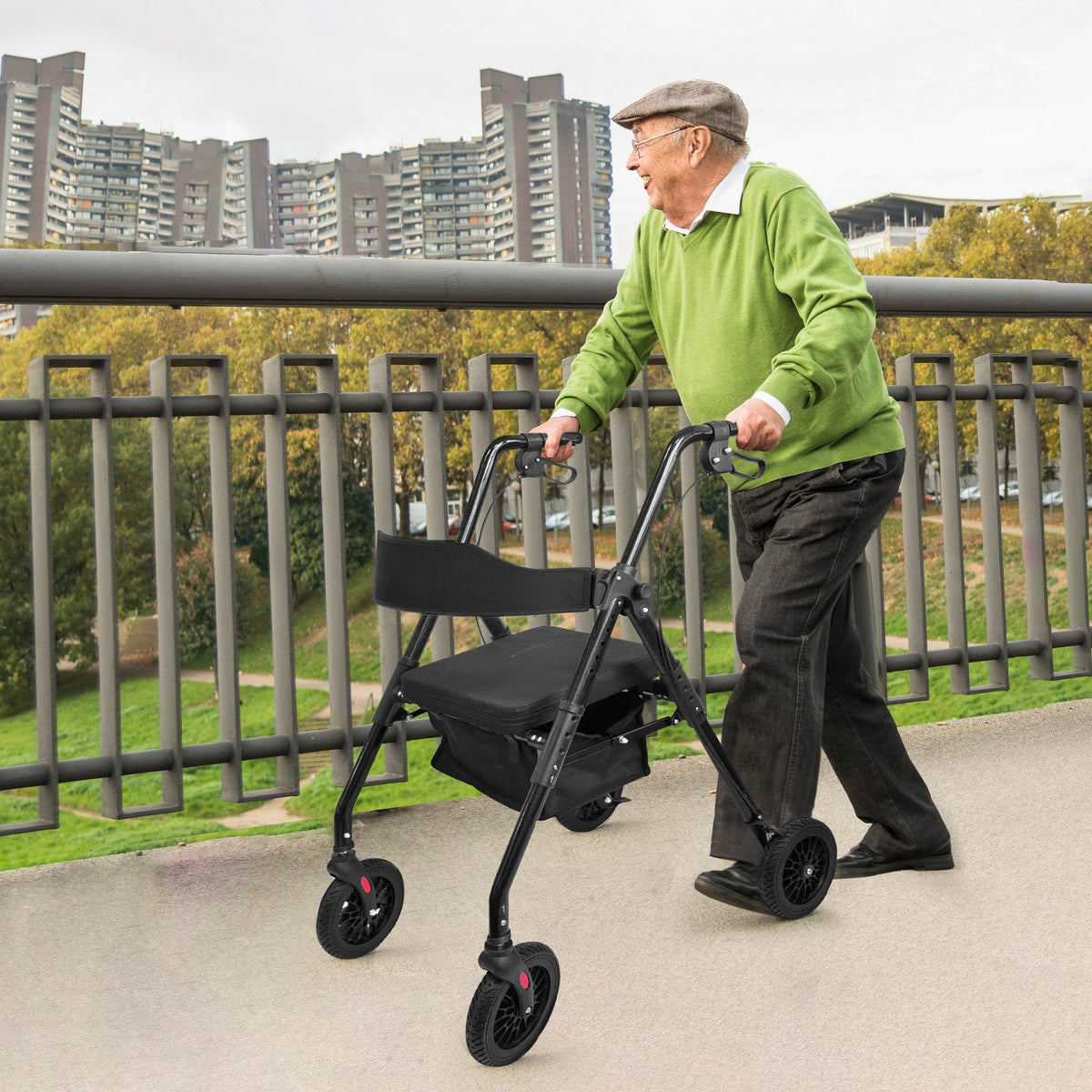 Orthonica Foldable Steel Rollator | Mobility Aid | 136kg Max Capacity | Black
