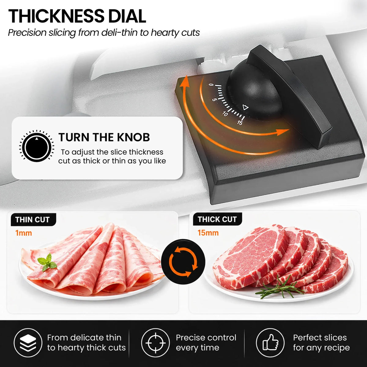 Pronti Electric Deli and Food Slicer with Adjustable Thickness - White