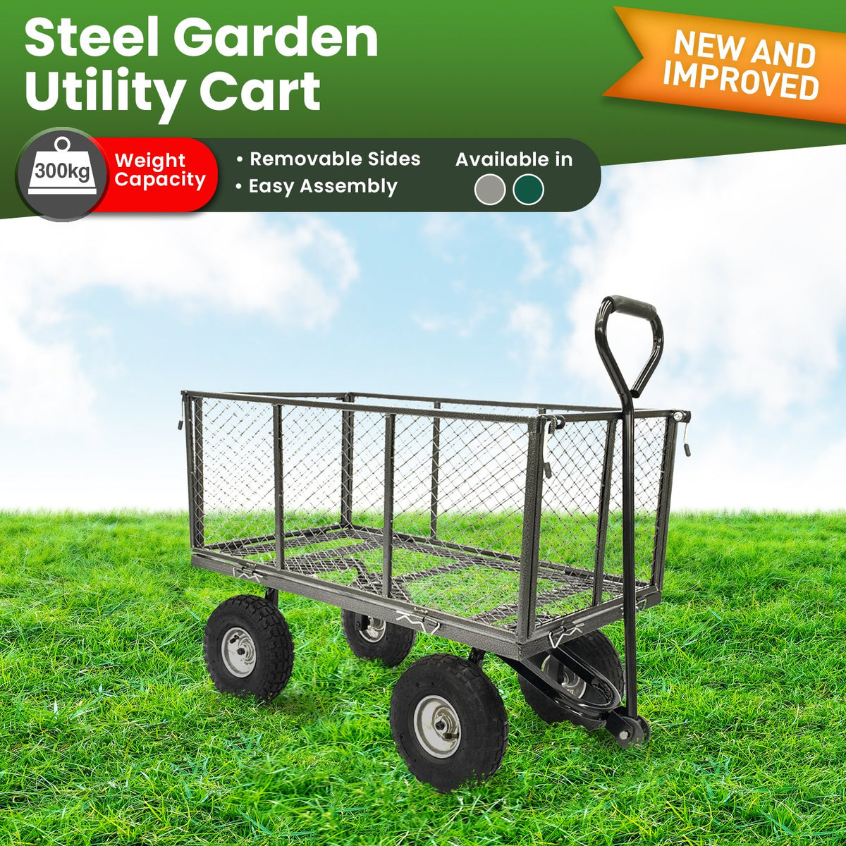 Wallaroo Steel Mesh Garden Trolley Cart | Hammer Grey