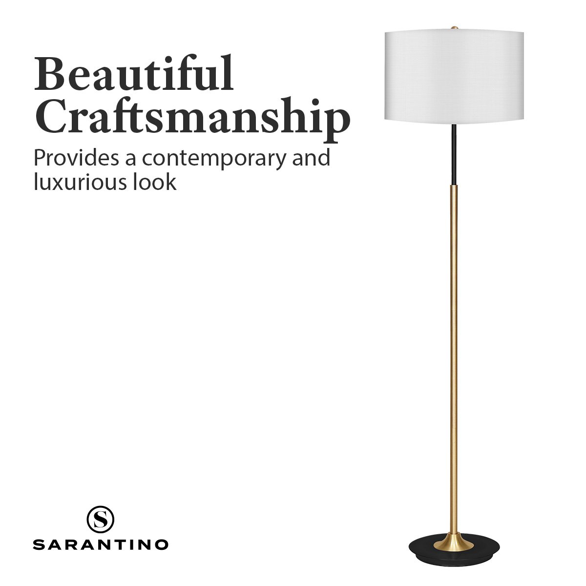 Metal Floor Lamp Brushed Brass Finish with White Shade | Elegant Modern Design