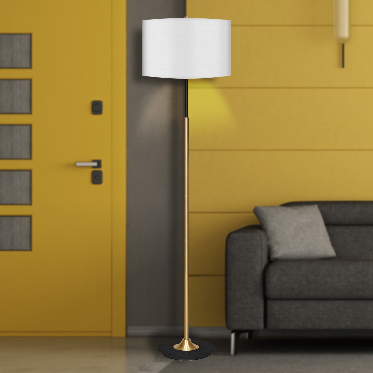 Metal Floor Lamp Brushed Brass Finish with White Shade | Elegant Modern Design