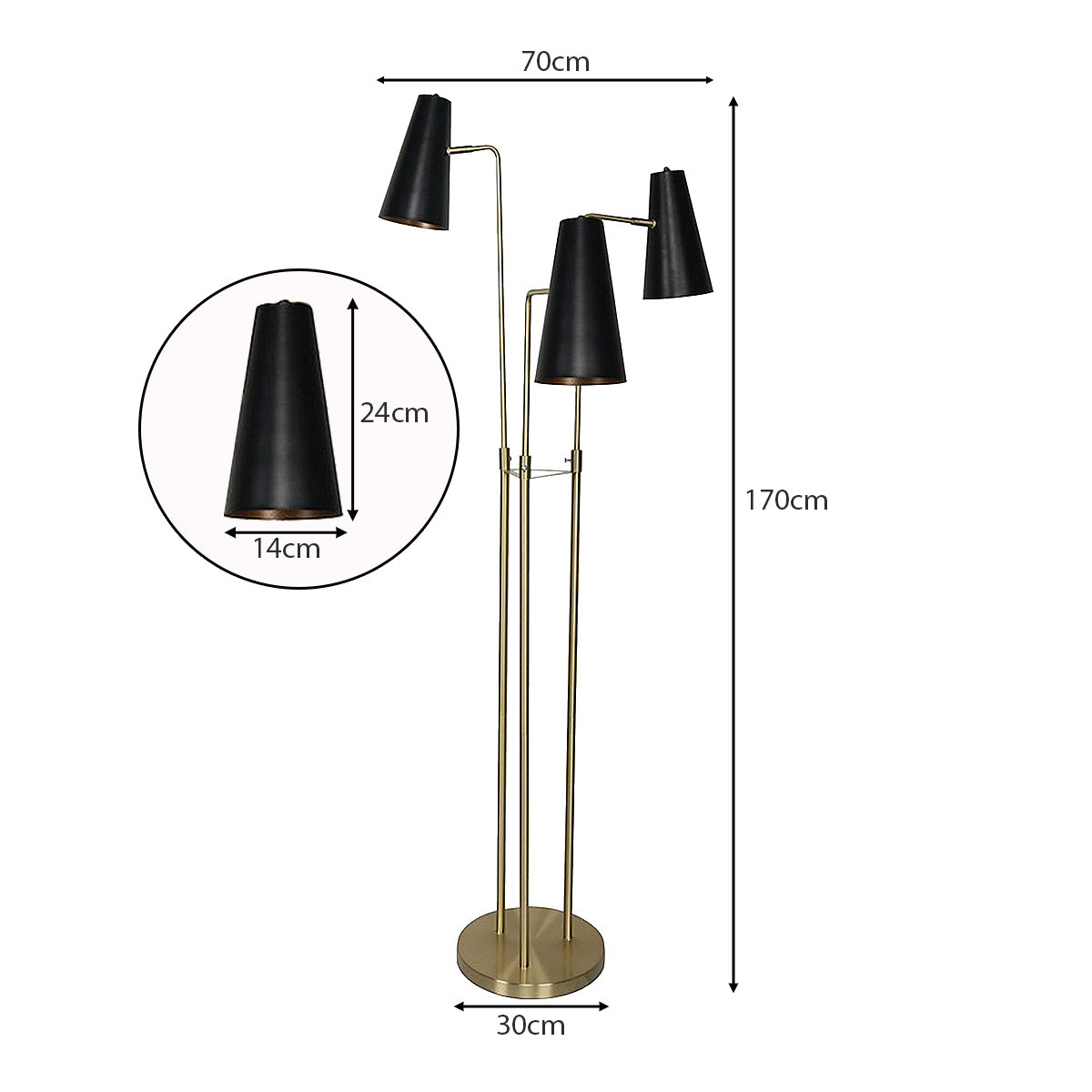 Three Metal Shade Floor Lamp | Industrial Style