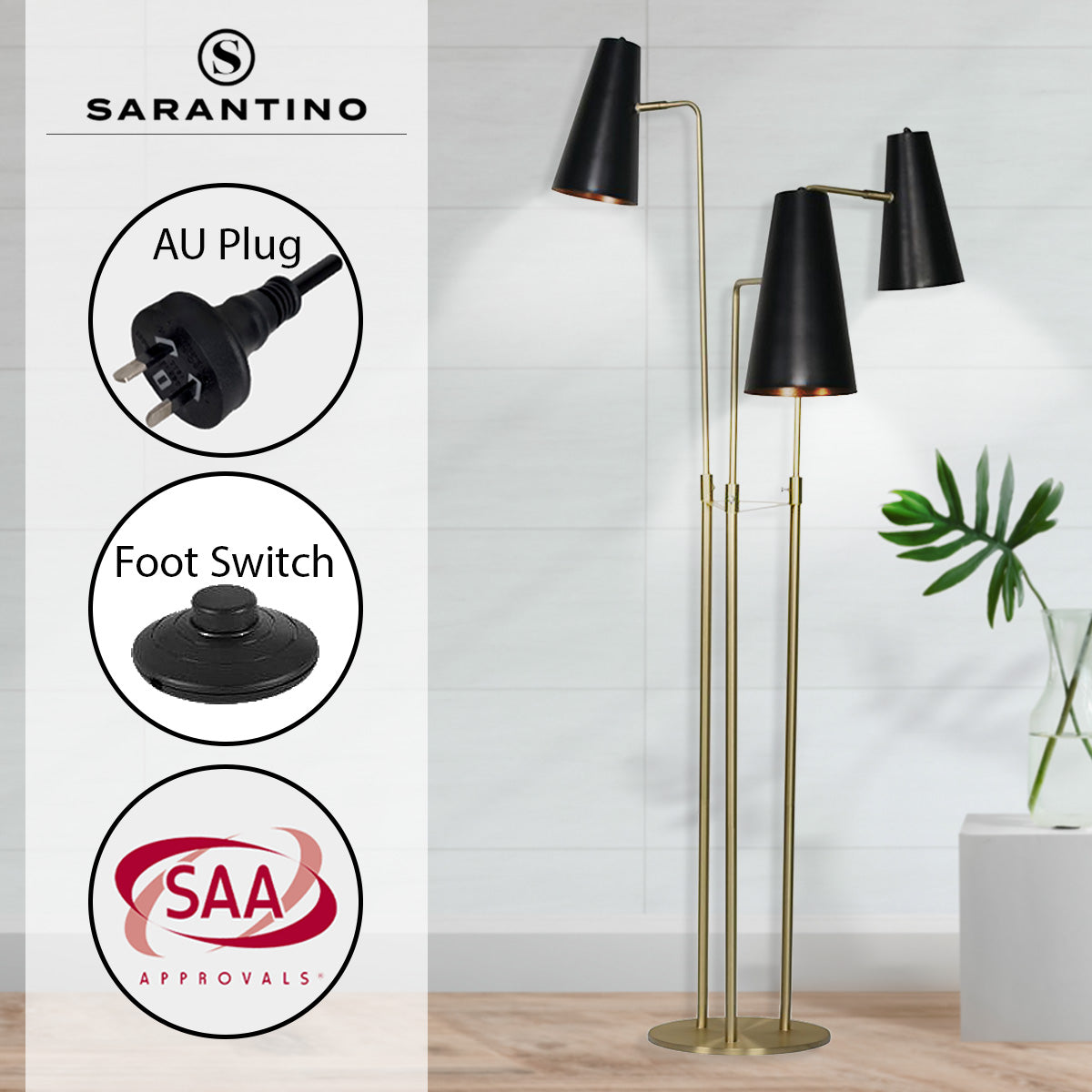 Three Metal Shade Floor Lamp | Industrial Style