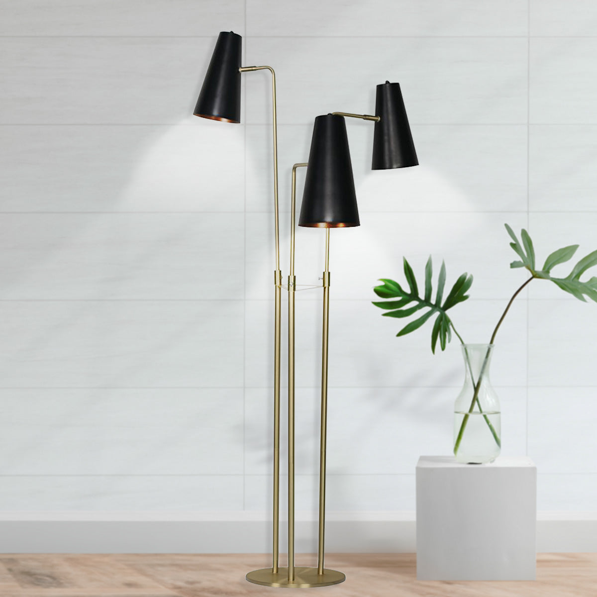 Three Metal Shade Floor Lamp | Industrial Style