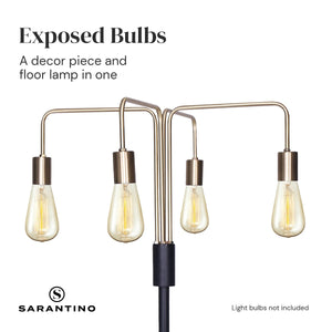 Modern Exposed Bulb 4-Arm Industrial Light Floor Lamp | Chic and Industrial