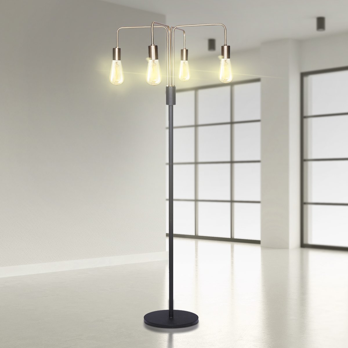 Modern Exposed Bulb 4-Arm Industrial Light Floor Lamp | Chic and Industrial