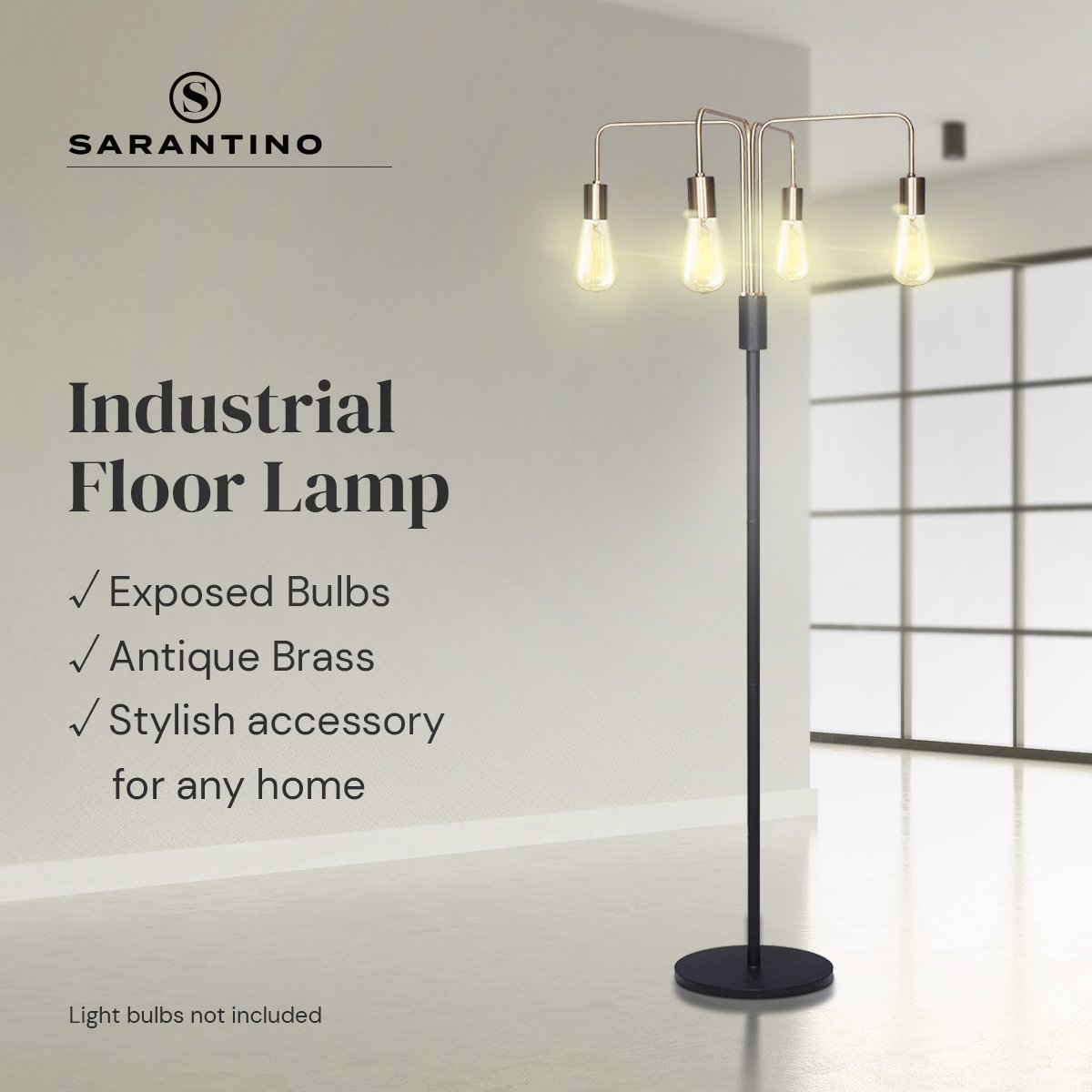 Modern Exposed Bulb 4-Arm Industrial Light Floor Lamp | Chic and Industrial