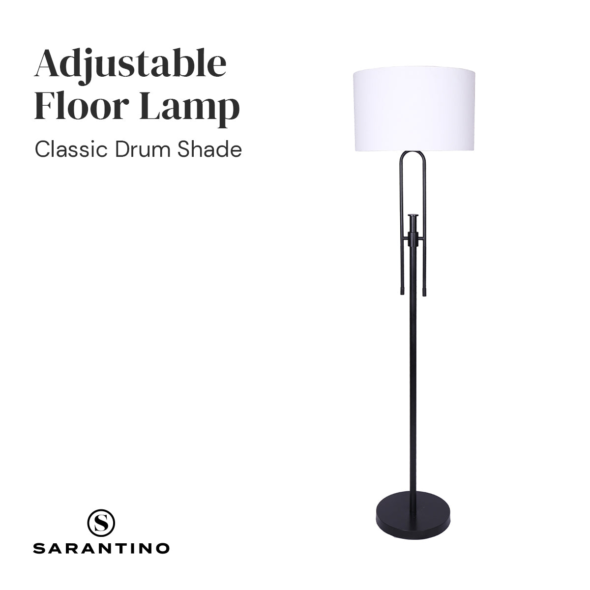 Sarantino Height-Adjustable Metal Floor Lamp | Matte Black