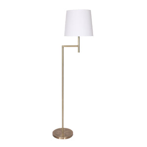 Metal Floor Lamp in Antique Brass Finish | Cream Linen Fabric Shade