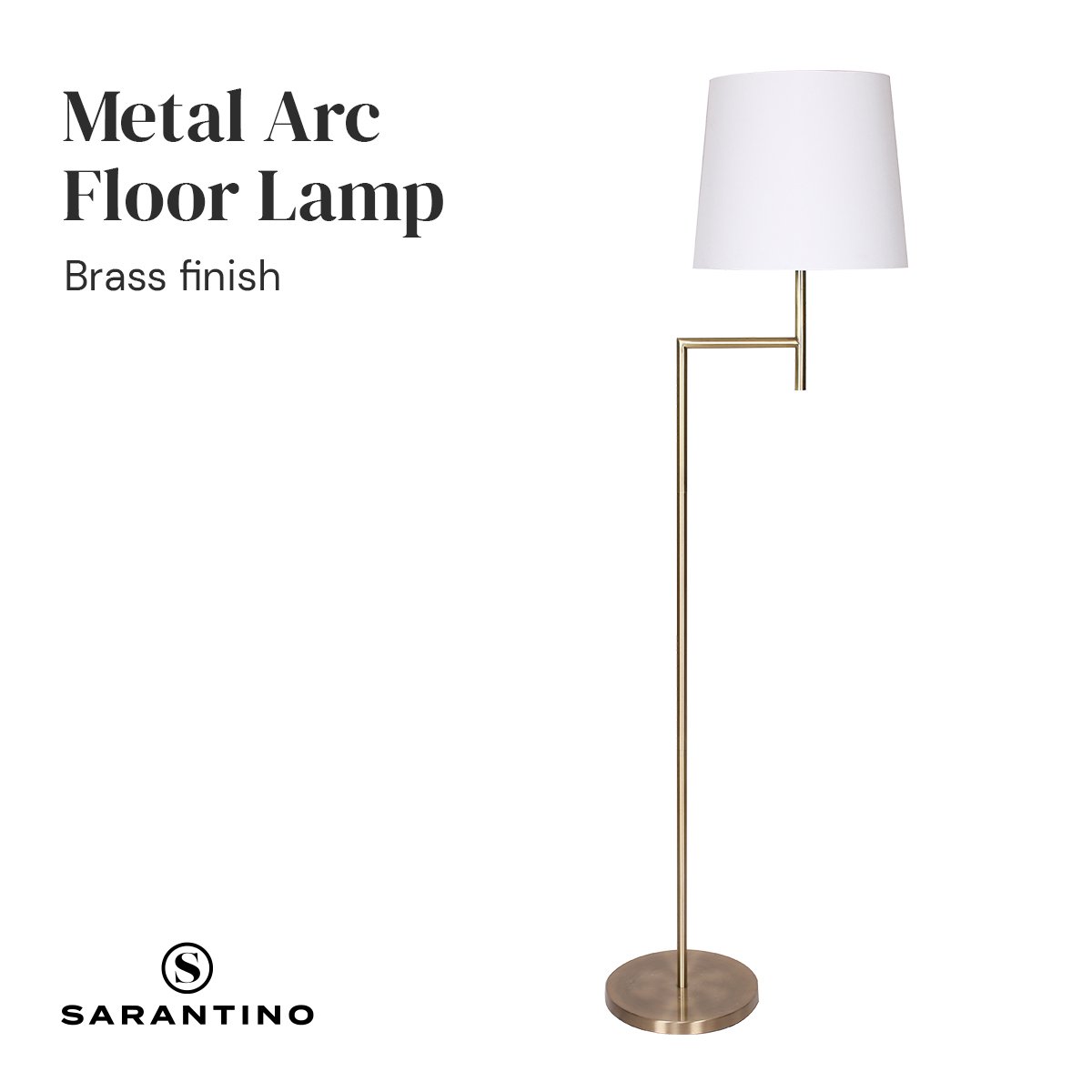 Metal Floor Lamp in Antique Brass Finish | Cream Linen Fabric Shade