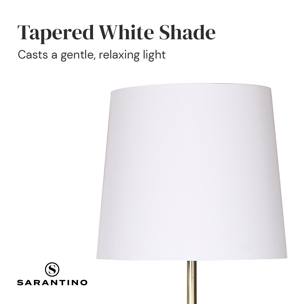 Metal Floor Lamp in Antique Brass Finish | Cream Linen Fabric Shade