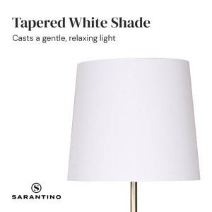Metal Floor Lamp in Antique Brass Finish | Cream Linen Fabric Shade