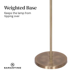 Metal Floor Lamp in Antique Brass Finish | Cream Linen Fabric Shade