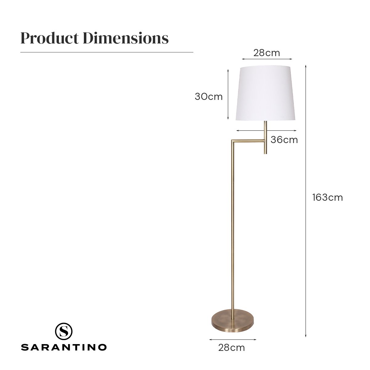 Metal Floor Lamp in Antique Brass Finish | Cream Linen Fabric Shade