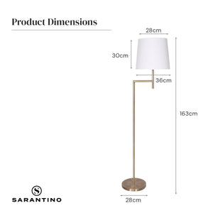 Metal Floor Lamp in Antique Brass Finish | Cream Linen Fabric Shade