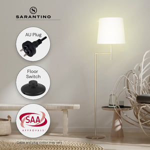 Metal Floor Lamp in Antique Brass Finish | Cream Linen Fabric Shade