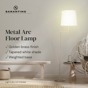 Metal Floor Lamp in Antique Brass Finish | Cream Linen Fabric Shade