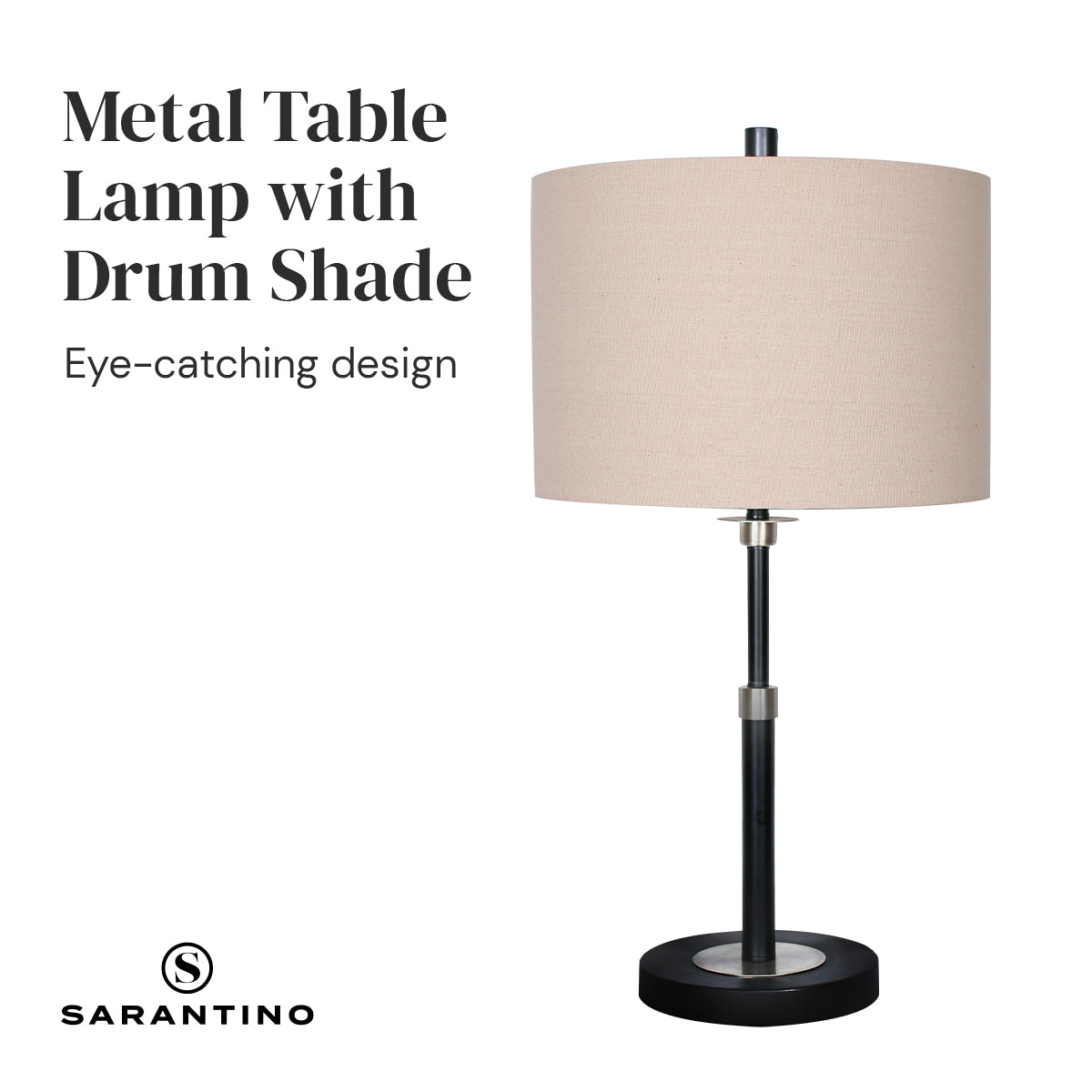 Metal Table Lamp | Linen Drum Shade