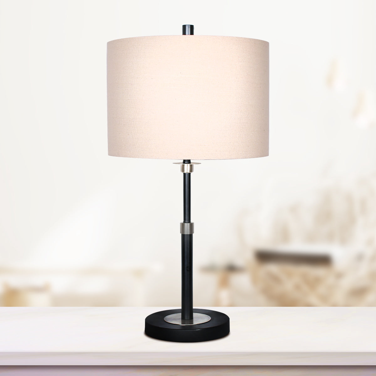 Metal Table Lamp | Linen Drum Shade